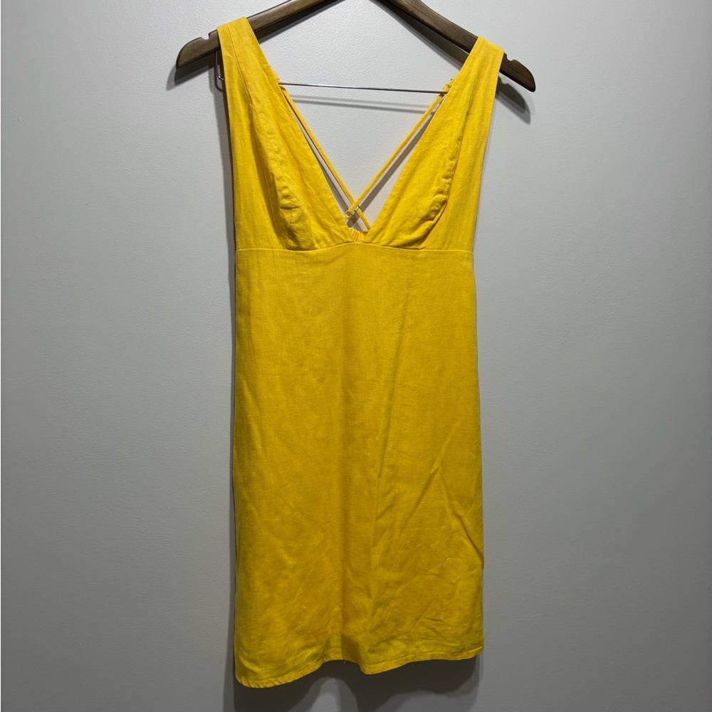 Urban Outfitters Sexy Low VNeck Linen Layered Vibrant Backless Mini Dress Yellow